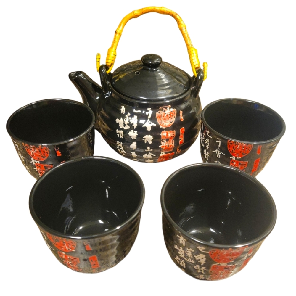 Simple Dining Tea Pot Set Black/Red Glazed Porcelain